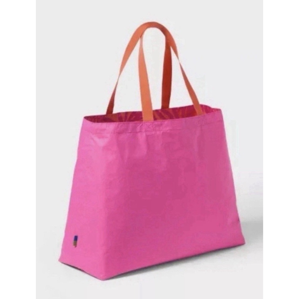 Open Story Pink Orange Palm Reversible Water Resistant Tyvek Tote Bag NEW - Picture 7 of 7